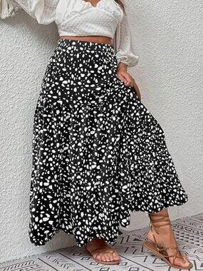 Women's Plus Size Boho Floral Paisley High Waisted Flowy A Line Maxi Long Skirt
